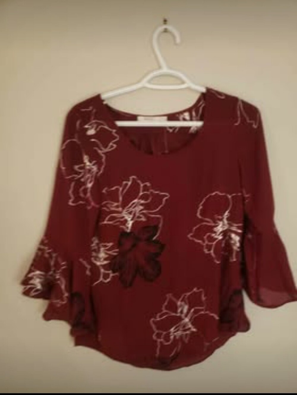 Ricki's Floral Bell-Sleeve Blouse - Burgundy with White Floral